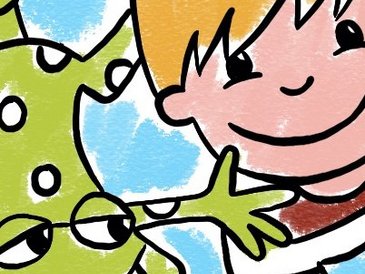 Illustration eines Jungen und eines Drachen